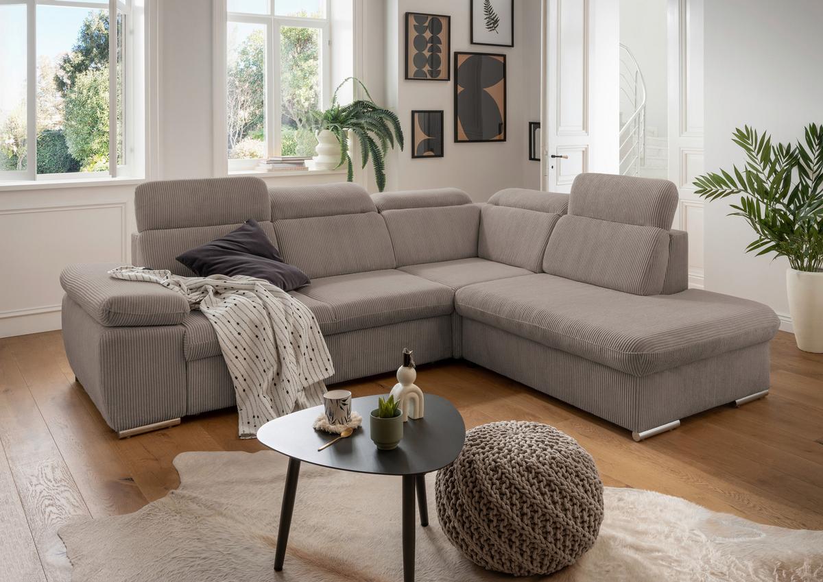 Ecksofa Vasto Graubraun S: 283x228 cm - Chromfarben/Graubraun, Design, Textil (283/228cm) - Livetastic