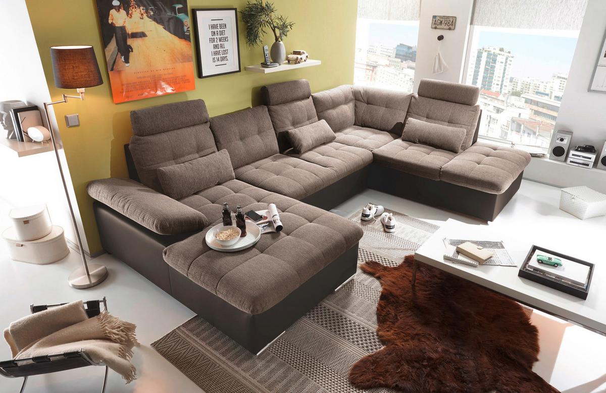 Wohnlandschaft Jakarta U Dunkel/hellbraun - Hellbraun/Dunkelbraun, MODERN, Holzwerkstoff/Textil (170/324/218cm) - MID.YOU