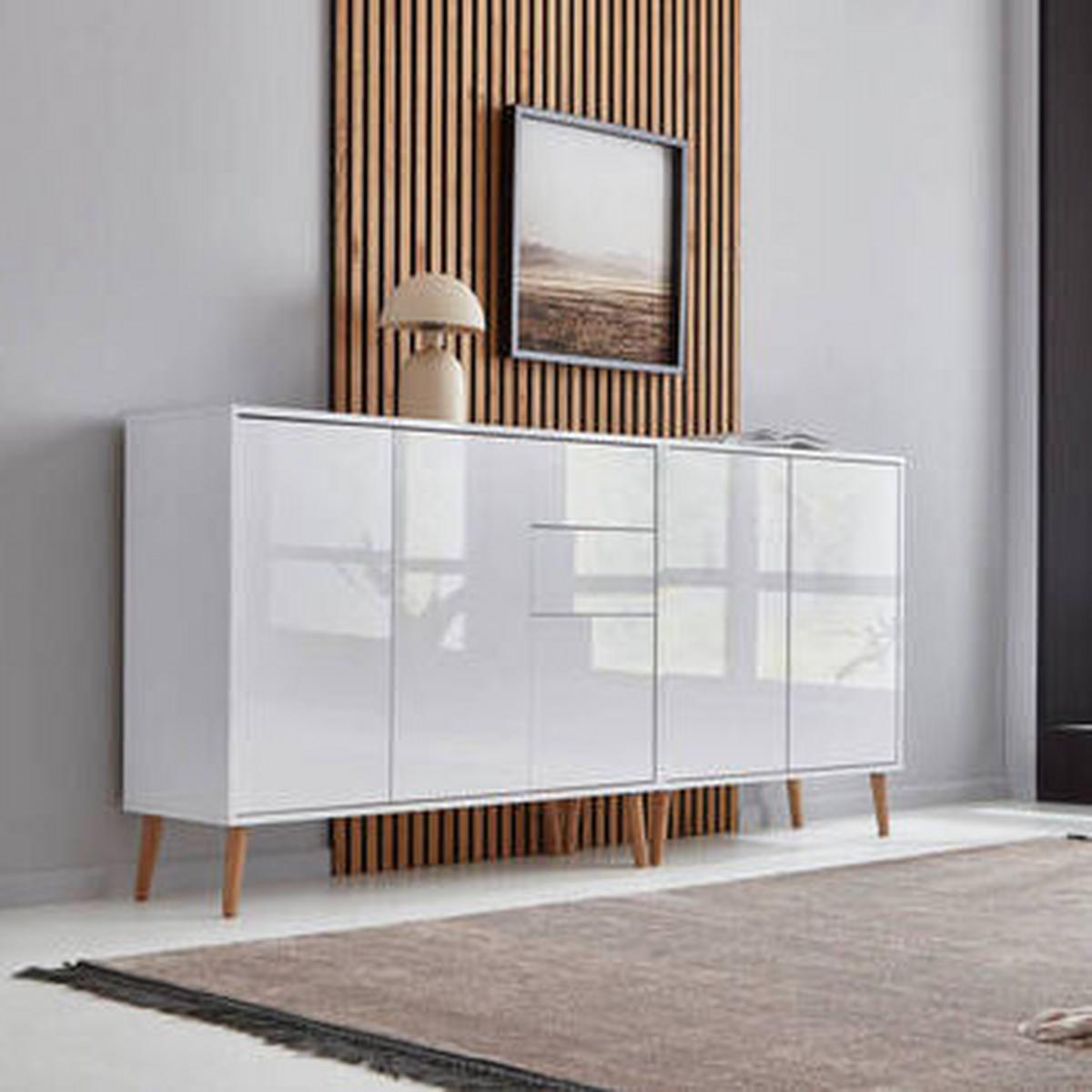 Sideboard Mailand Weiß/weiß Hg B:184,5cm - Weiß Hochglanz/Eiche Artisan, MODERN, Holzwerkstoff (184,5/86/33cm) - MID.YOU