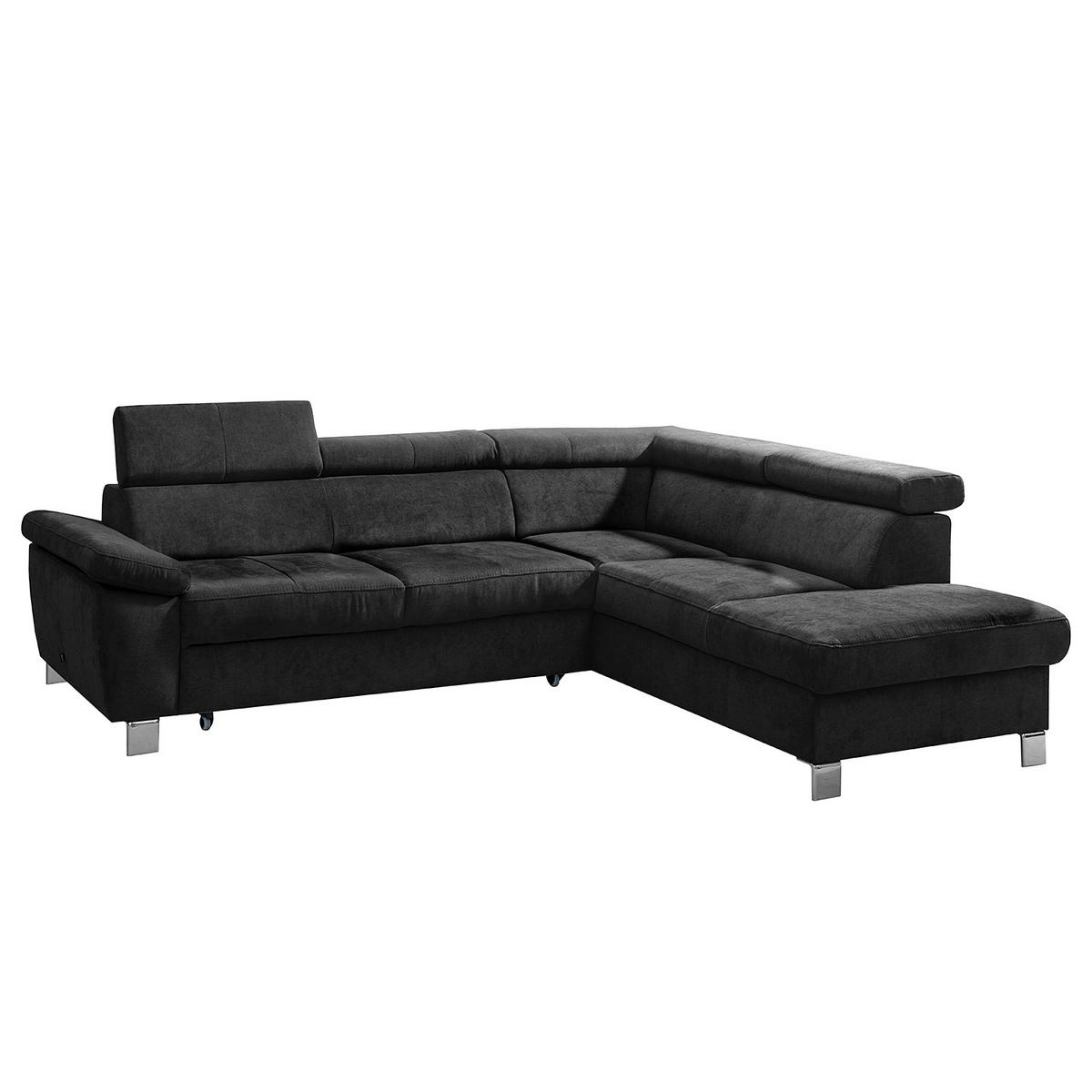 Ecksofa Lugano Mikrofaser Schwarz 248x208 - Chromfarben/Schwarz, Design, Textil (248/208cm) - Livetastic