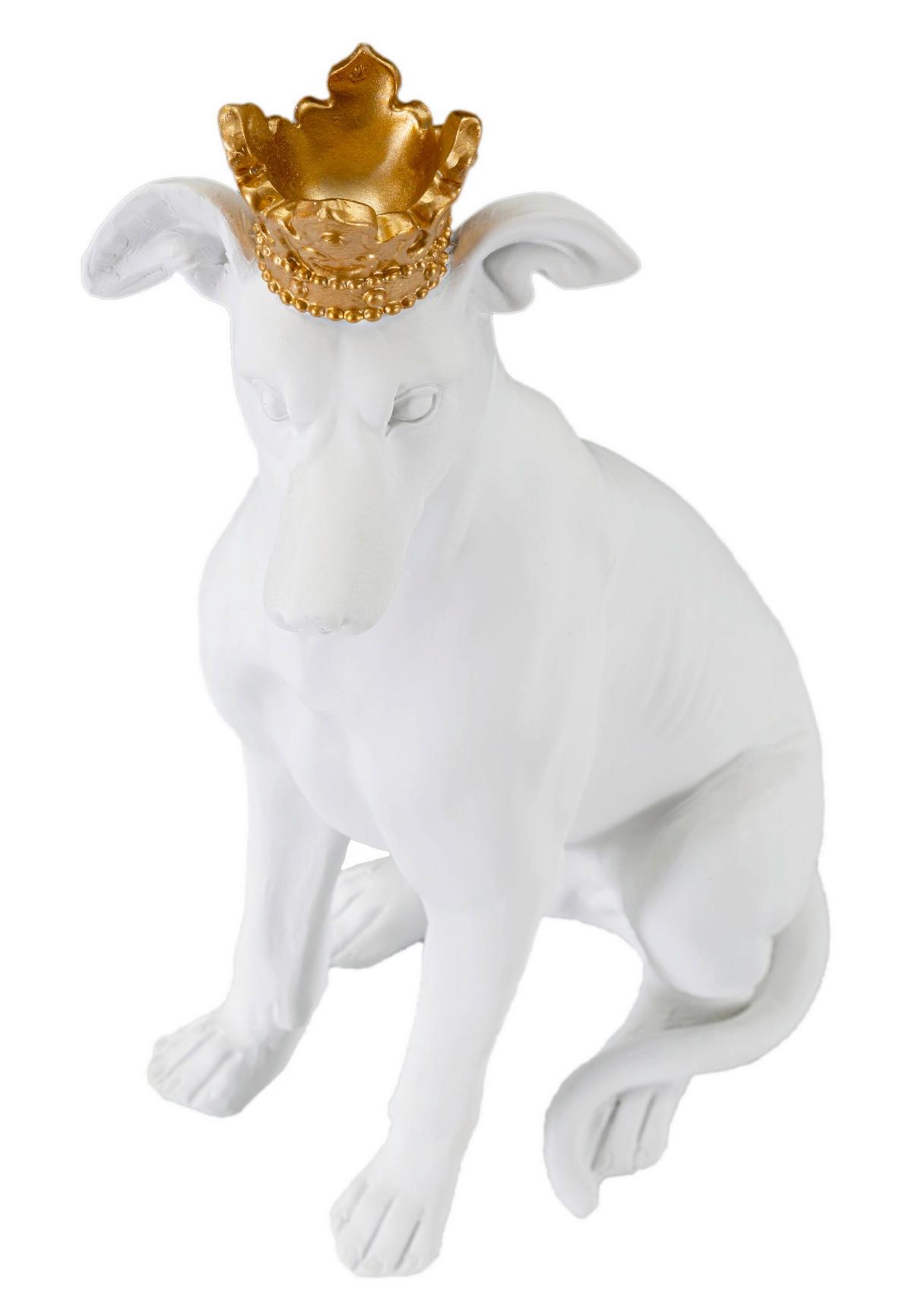 Skulptur Dog White Weiß, Goldfarbe, B: 20 cm - Goldfarben/Weiß, Basics, Kunststoff (20/33/12.5cm)