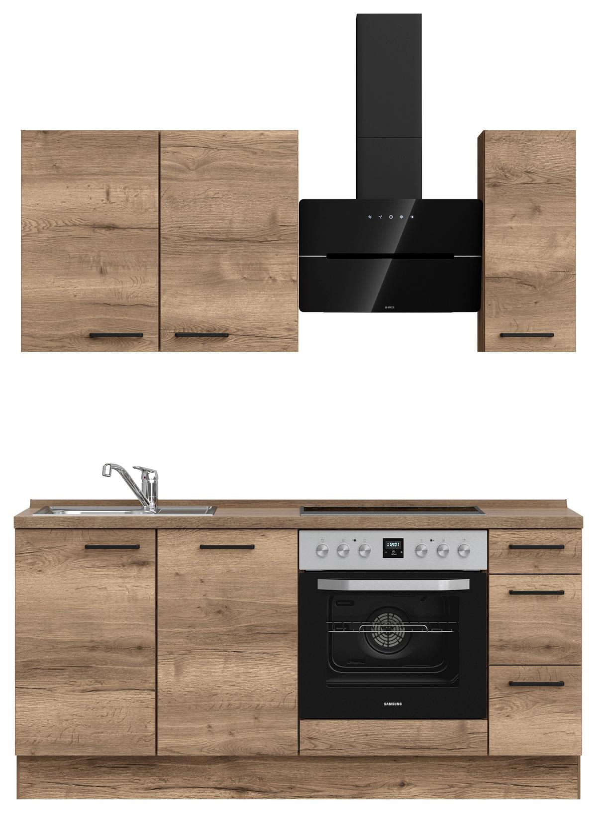Kuchyňská linka 180 cm, dekor dub Havanna - černá/tmavý dub, Moderní, kov/kompozitní dřevo (180cm) - Nobilia
