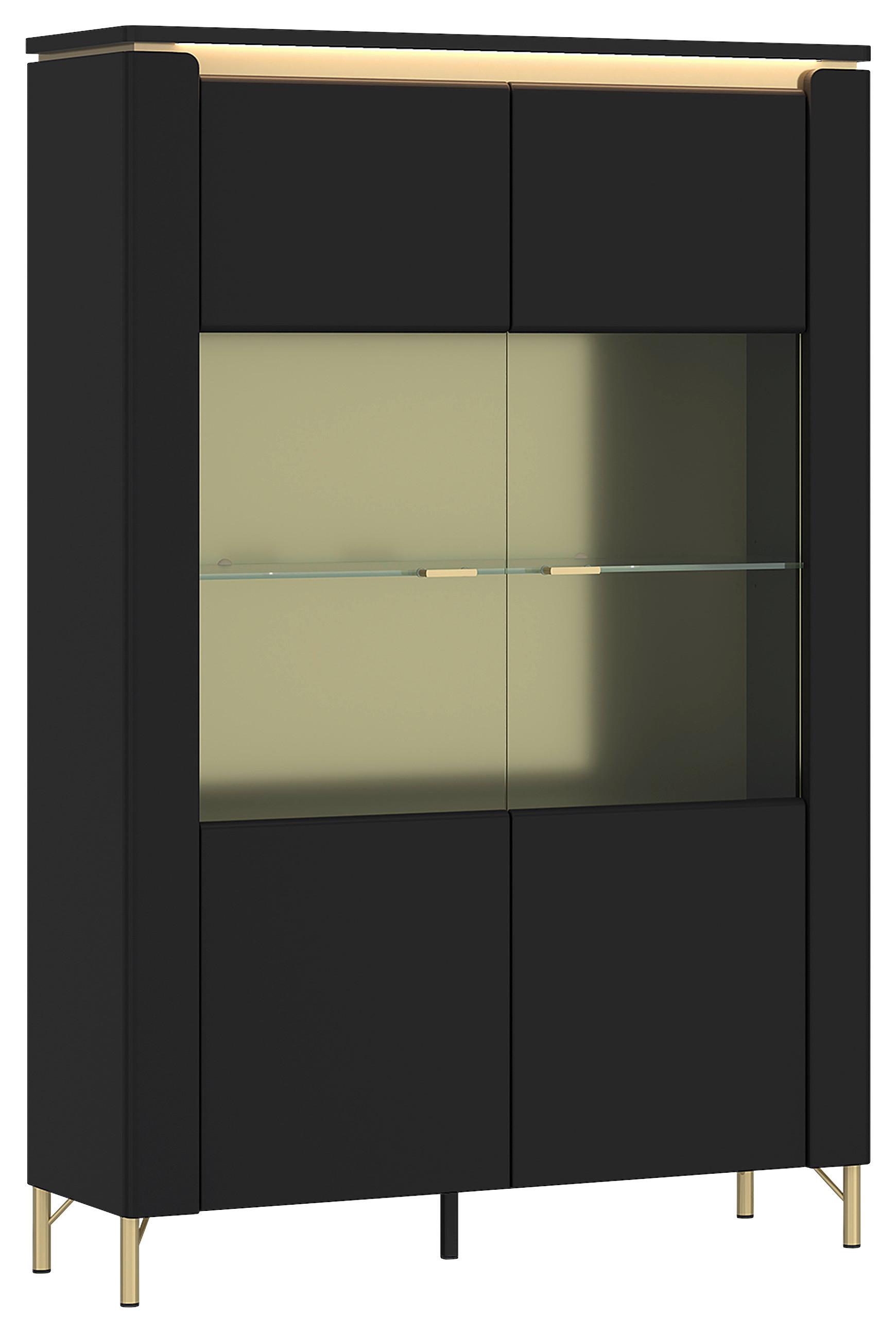 Vitrine Norica Schwarz/goldfarben B: 110,4 Cm - Goldfarben/Schwarz, Trend, Glas/Holzwerkstoff (110,4/169,2/40cm)