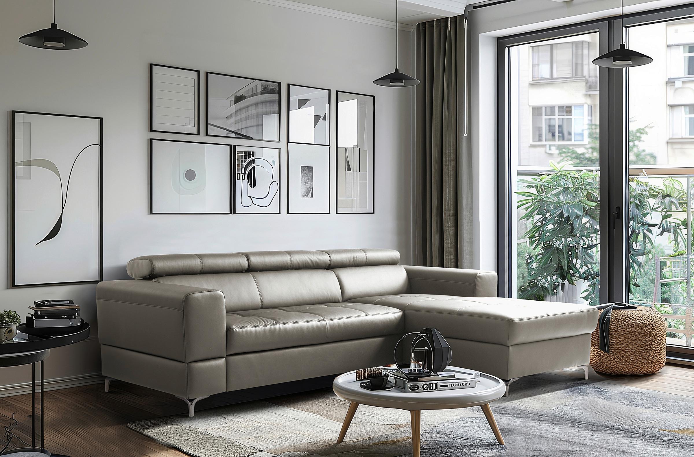 Ecksofa Torino Echtleder Schlammfarben 247x173 - Schlammfarben/Schwarz, Design, Leder/Textil (247/173cm) - Livetastic