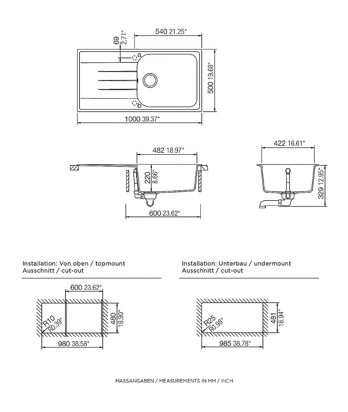 Spüle Respekta Stein Bxt: 100x50 Cm - Schwarz, Trend, Stein (100/22,5/50cm) - Respekta