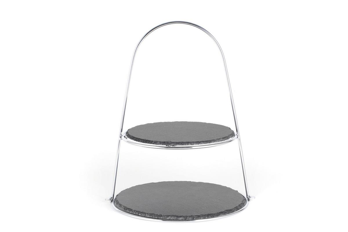 Etagere Rund Stein/metall H: 40 Cm 2-Stöckig - Silberfarben, Basics, Stein/Metall (24/29/40cm) - Echtwerk