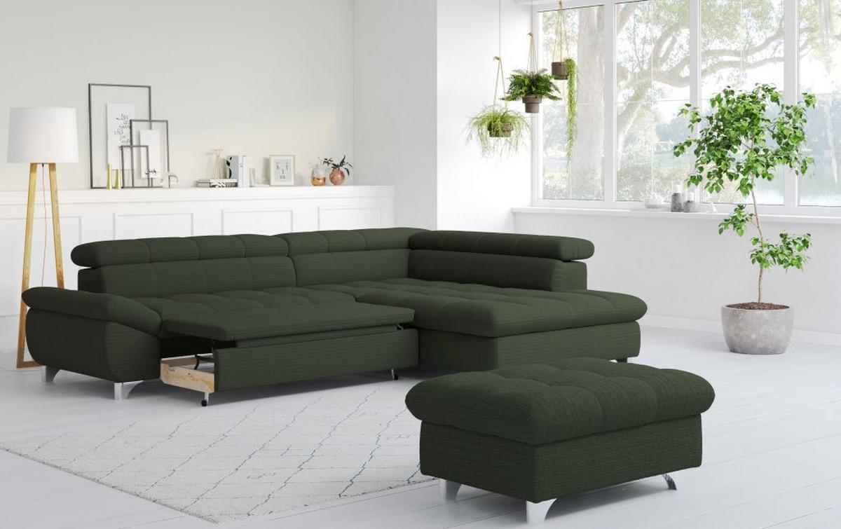 Rohová sedačka GEMINI, pravá, tmavozelená ženilka - tmavozelená/chrómová, Konventionell, kov/textil (312/234cm)