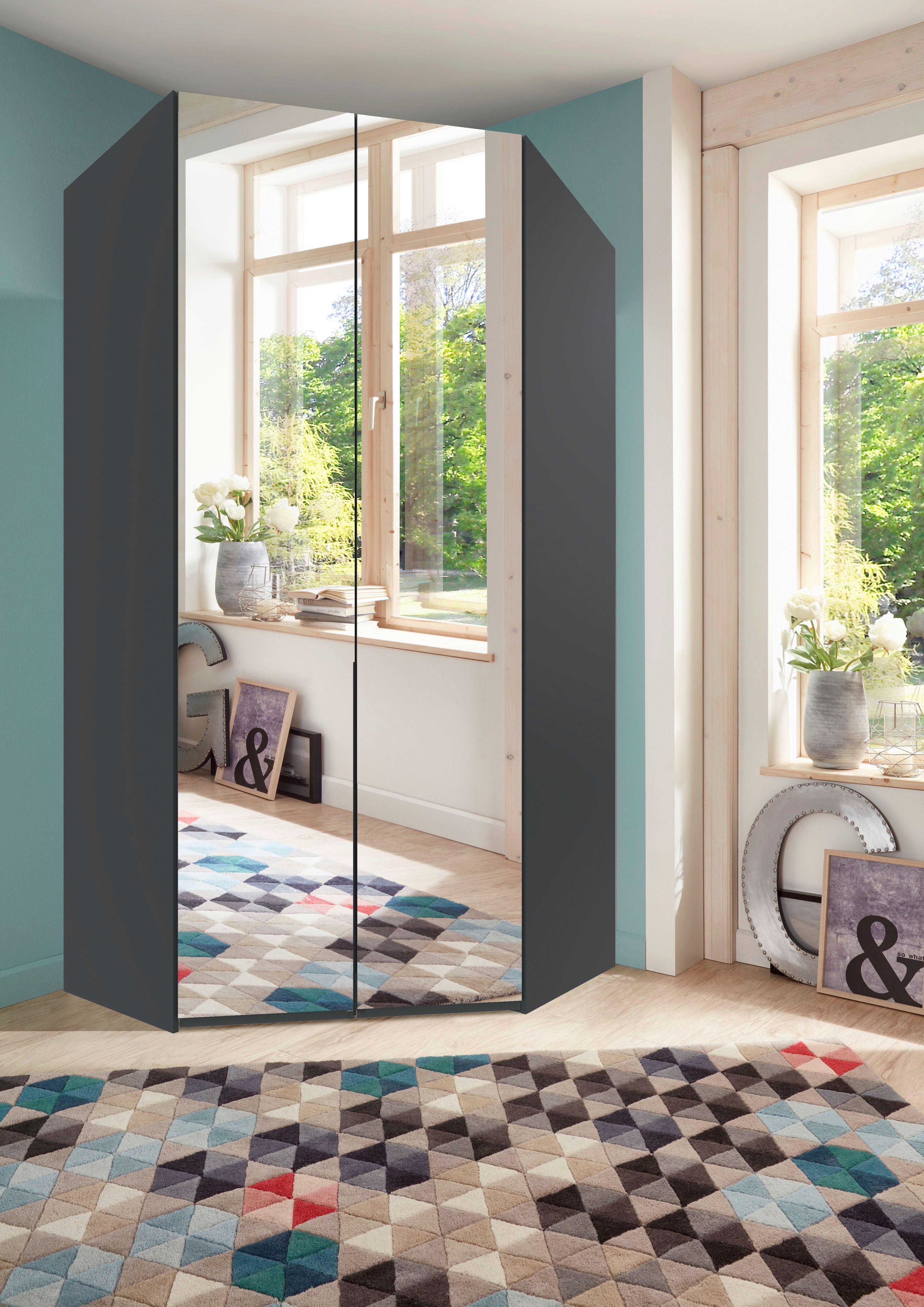 Eckleiderschrank Ny A Black Graphitfarben B: 120 cm - Graphitfarben, MODERN, Glas/Holzwerkstoff (120/236/120cm) - MID.YOU