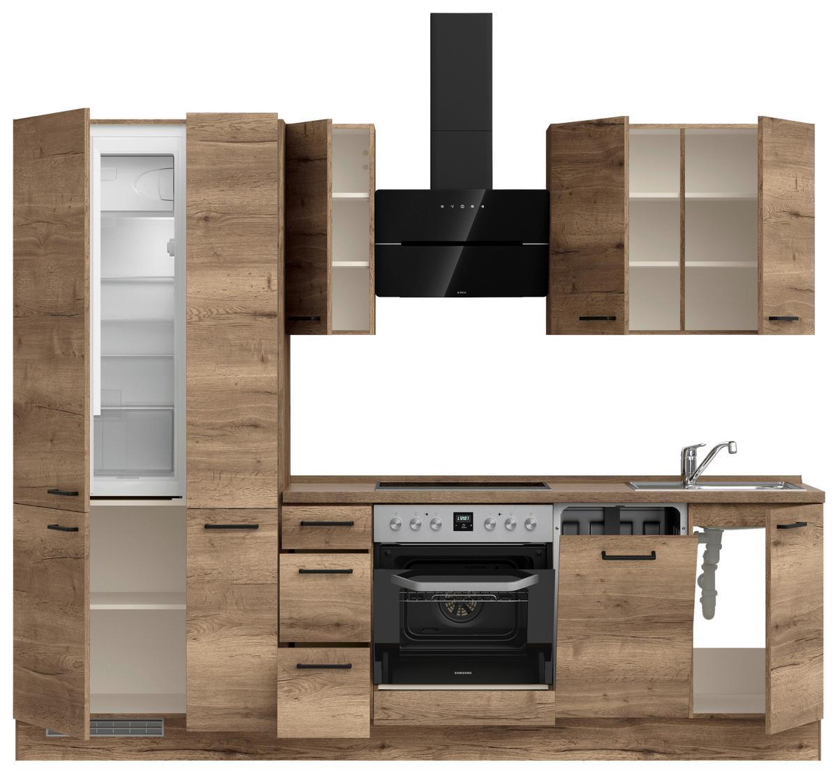 Kuchyňská linka 270 cm, dekor dub Havanna - černá/tmavý dub, Moderní, kov/kompozitní dřevo (270cm) - Nobilia