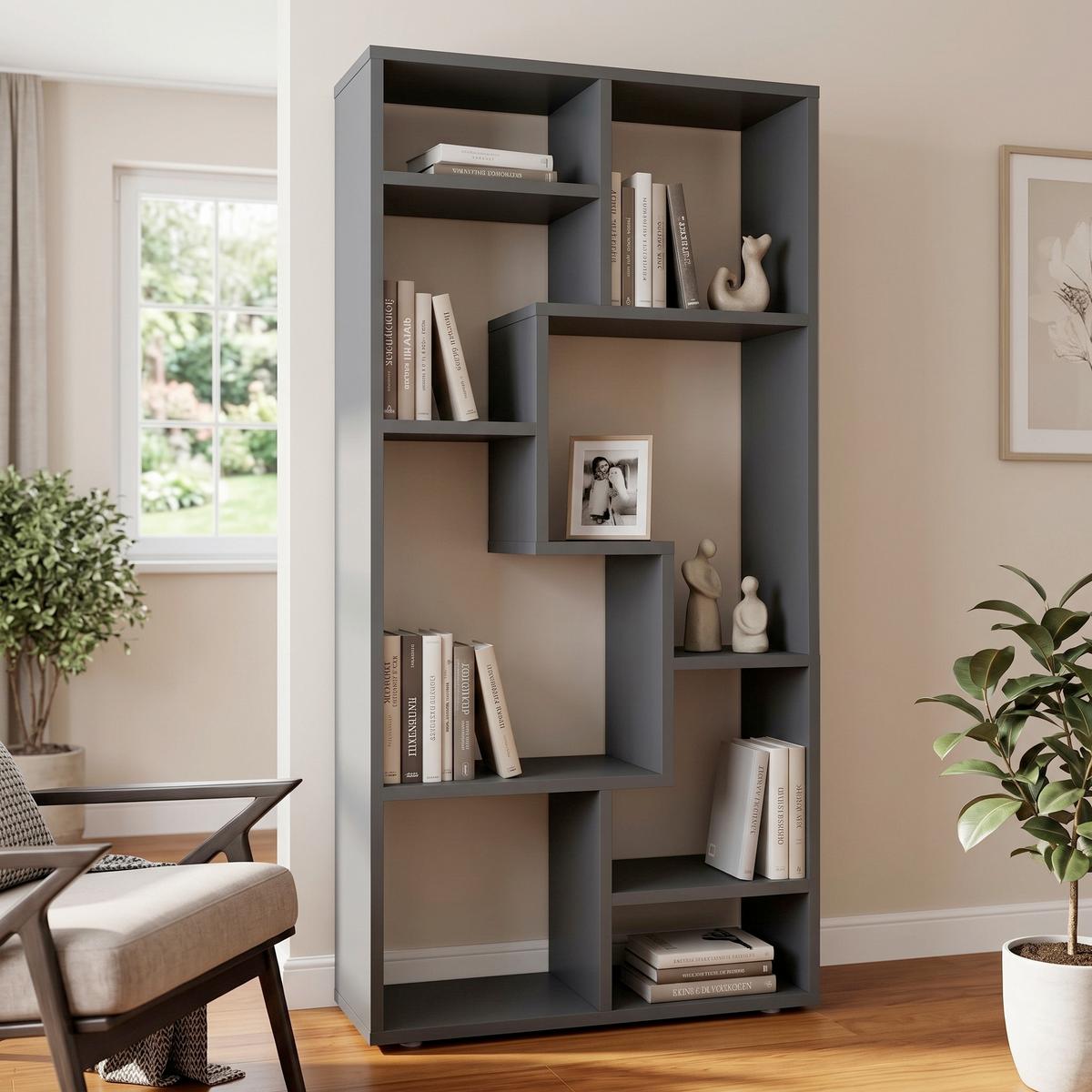 Regal Lanisa B: 58 cm Anthrazit - Anthrazit/Grau, MODERN, Holzwerkstoff (58/116/20cm) - MID.YOU