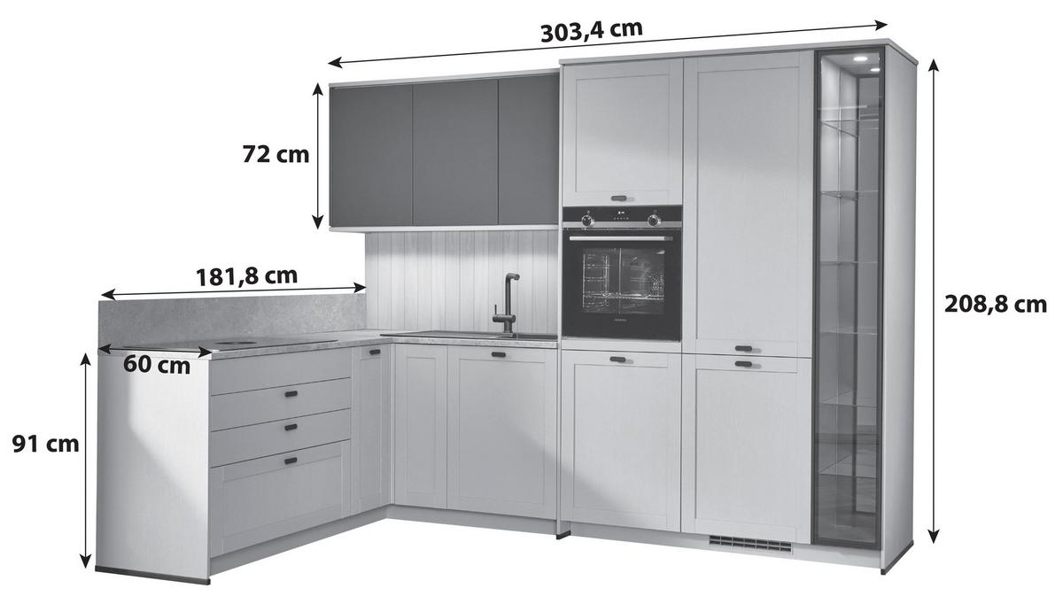 ECKKÜCHE FERMO/EASTBOURNE - Hellbraun/Blau, MODERN, Holzwerkstoff (181,8/303,4cm) - Vertico