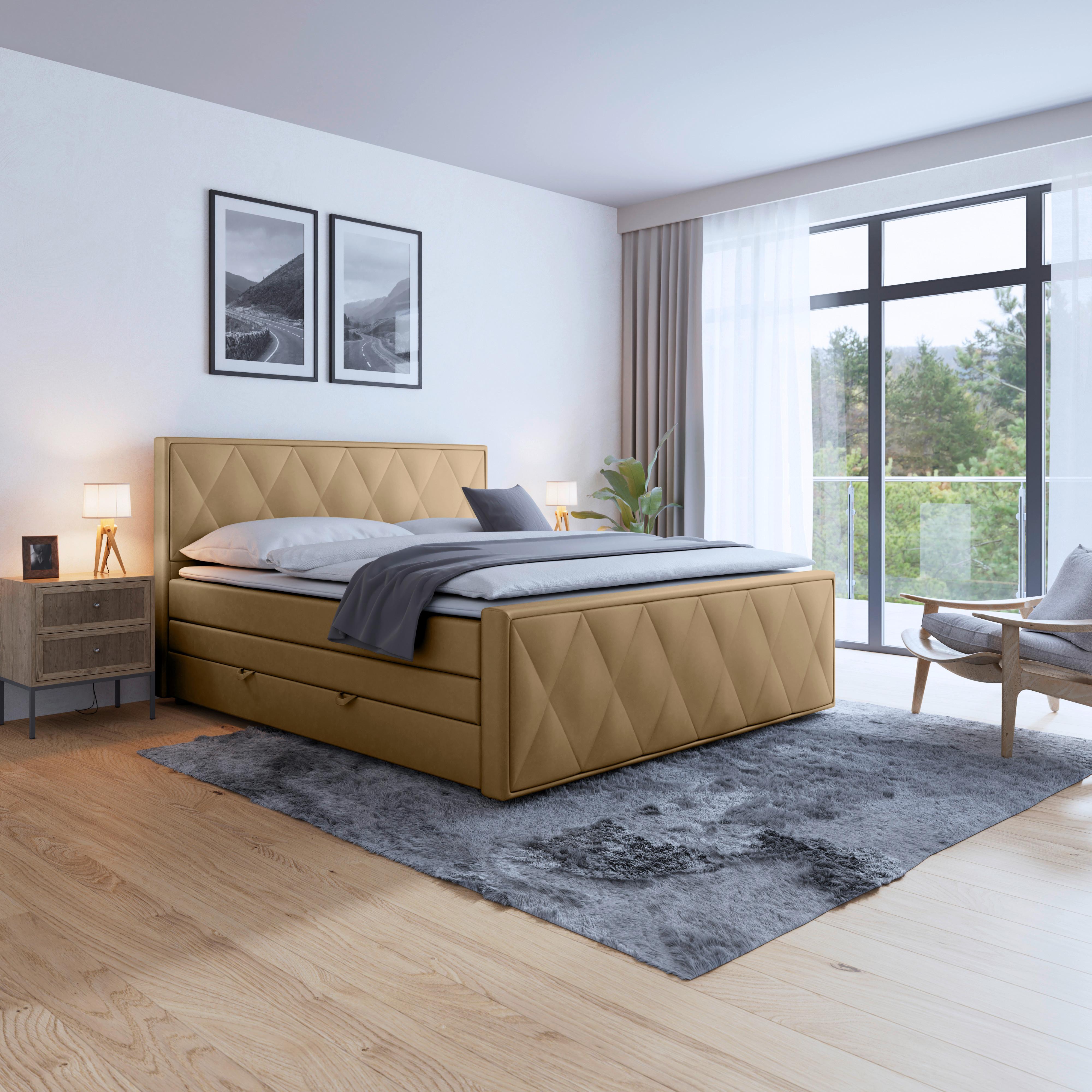 Boxspringbett Porto 180x200 cm Beige - Beige, MODERN, Holz/Kunststoff (180/200cm) - MID.YOU