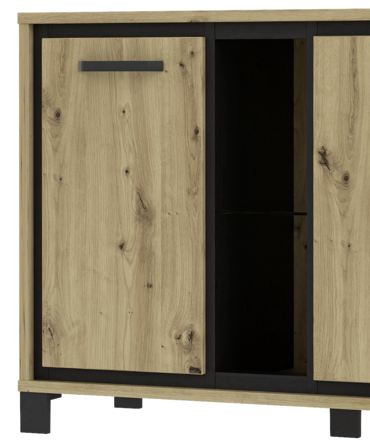 Kommode B: 120,4 cm Trondheim, Eiche Dekor/Schwarz - Eichefarben/Schwarz, Basics, Glas/Holzwerkstoff (120,4/81,3/41,5cm) - Livetastic