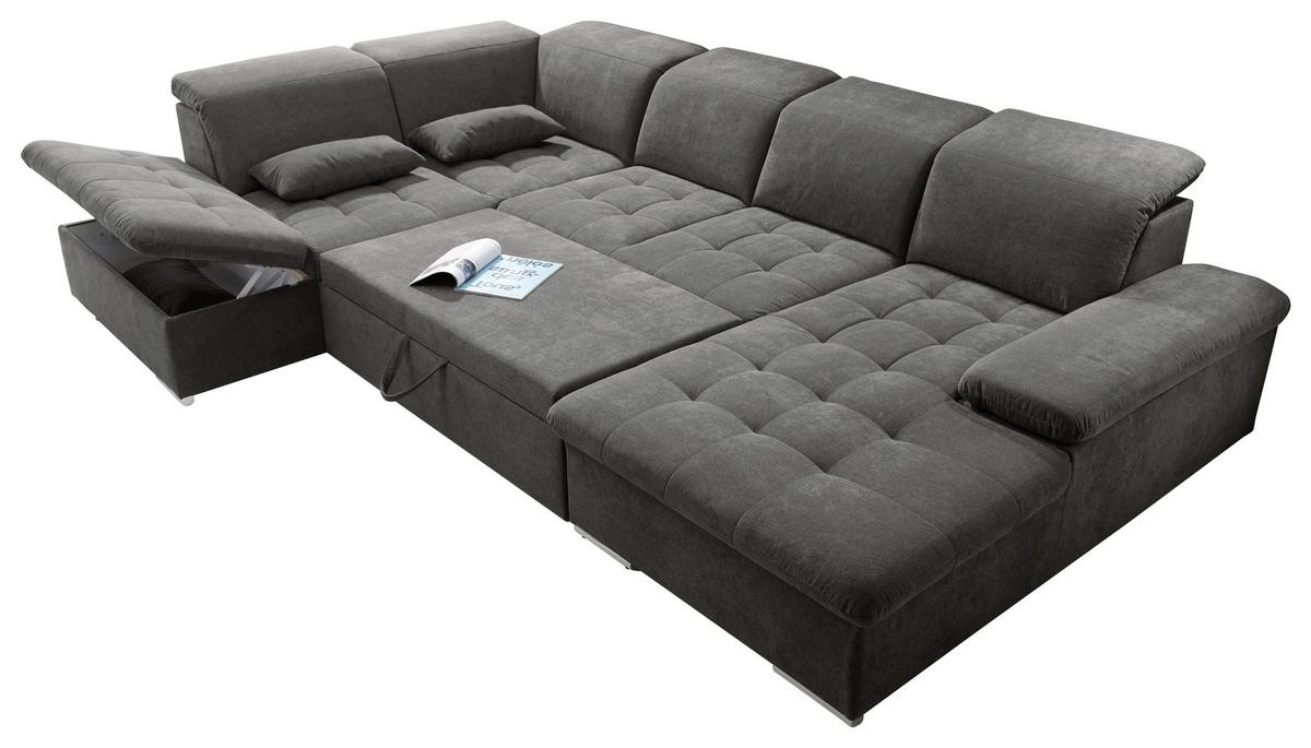 Rozkládací sedací souprava Wayne U, tmavě šedá - barvy stříbra/tmavě šedá, Konvenční, textil/plast (240/340/188cm) - MID.YOU