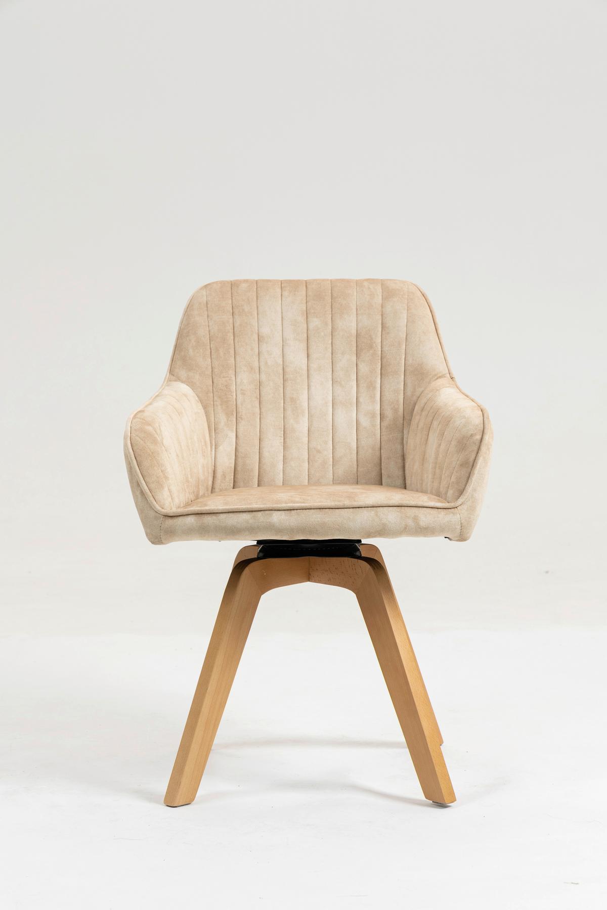 Armlehnstuhl Hanna Beige, Sitzfl. 180° Drehb. - Beige/Buchefarben, KONVENTIONELL, Holz/Textil (63/83/63cm)