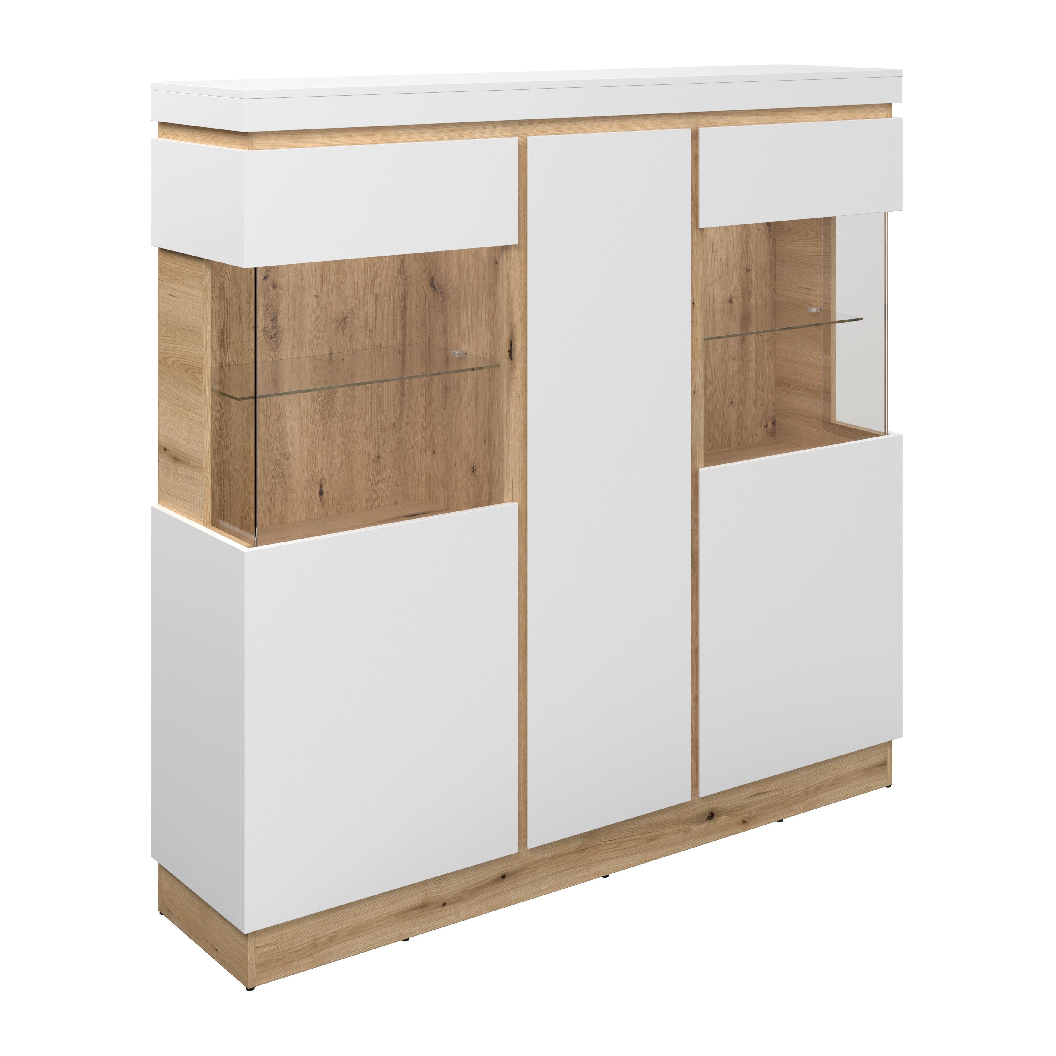 Highboard Calabria Weiß/Eiche Dekor B: 166,8 cm - Eichefarben/Weiß, Trend, Glas/Holzwerkstoff (166,8/163/40cm)