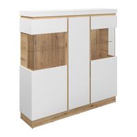Highboard Calabria Weiß/Eiche Dekor B: 166,8 cm - Eichefarben/Weiß, Trend, Glas/Holzwerkstoff (166,8/163/40cm)
