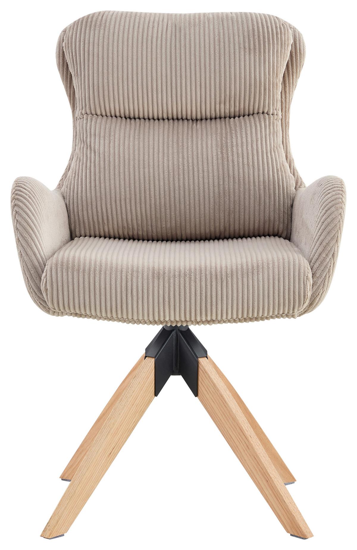 Armlehnstuhl Malu Cord Taupe Echtholz Beine - Taupe/Naturfarben, KONVENTIONELL, Holz/Textil (60/91/72cm) - Livetastic