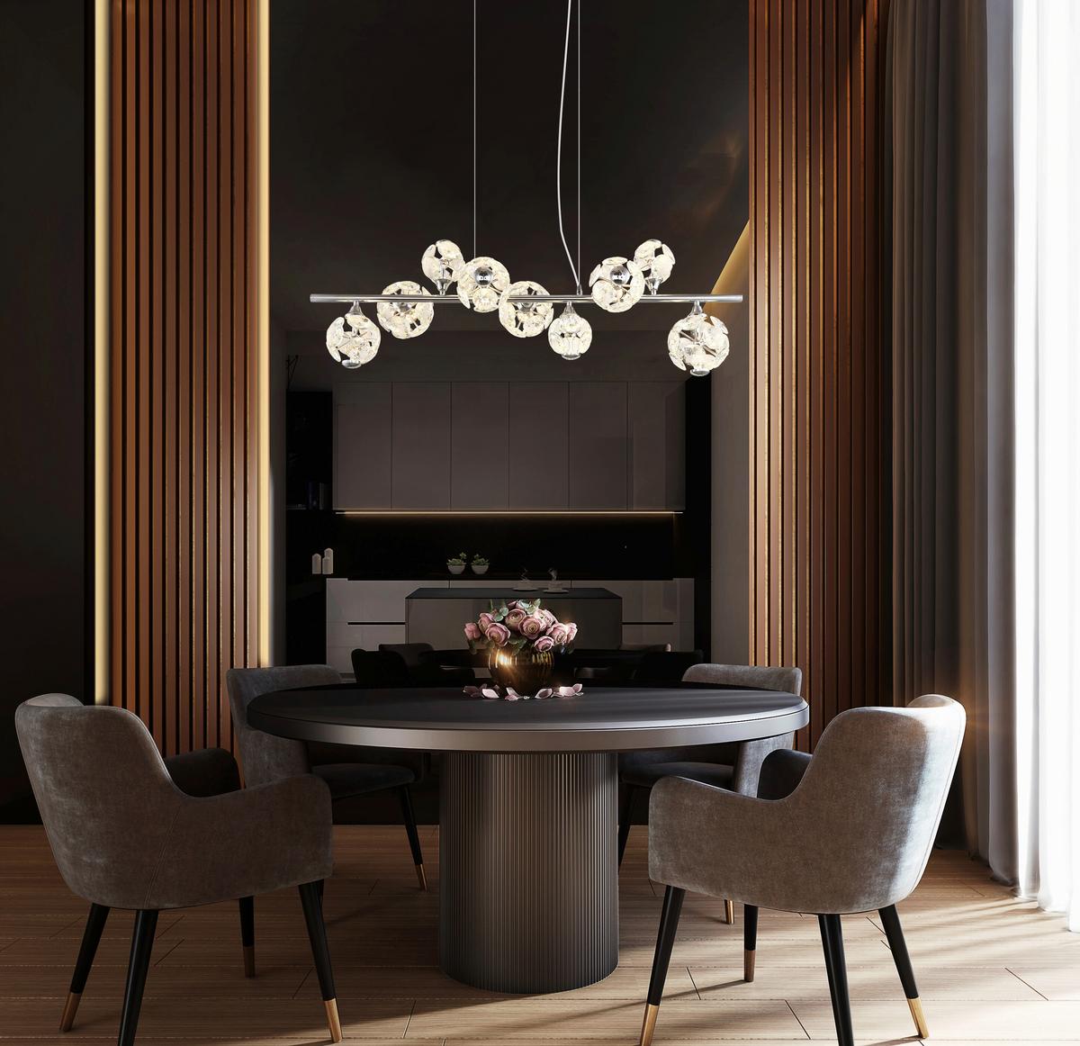Hängeleuchte Virina Kristallglas ca. 86,6x36x120cm - Klar/Chromfarben, KONVENTIONELL, Glas/Metall (86,6/36/120cm) - Globo