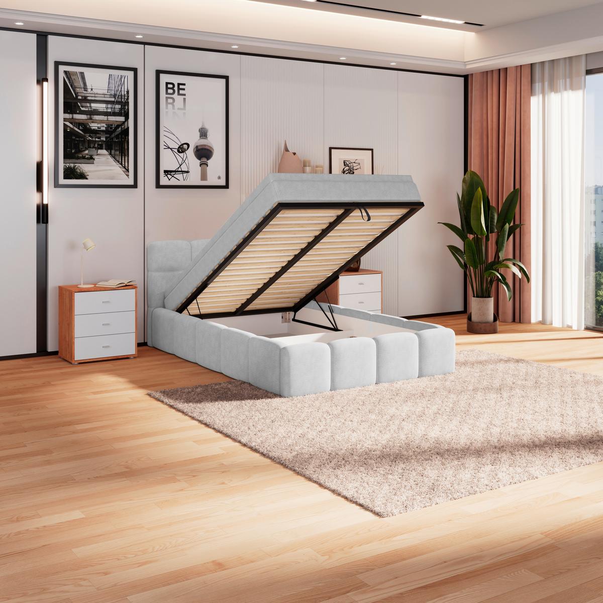 Polsterbett Noe Hellgrau 140x200 Cm - Hellgrau/Schwarz, Trend, Textil/Metall (140/200cm)