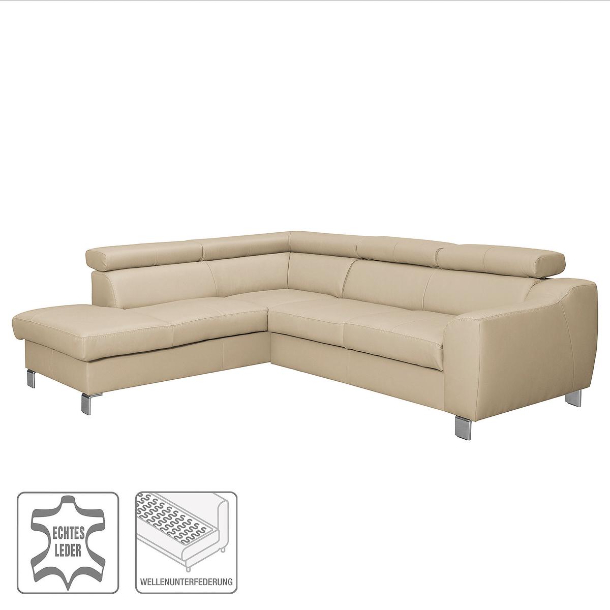 Ecksofa Aspen Lederlook Beige 208x245 Cm - Chromfarben/Beige, Design, Leder/Textil (208/245cm) - Livetastic