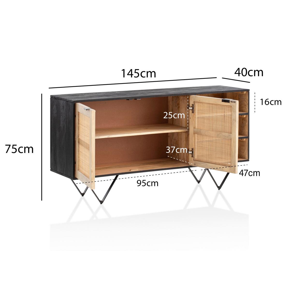 Sideboard Schwarz/braun, B: 145 Cm - Hellbraun/Schwarz, LIFESTYLE, Holz (145/75/40cm) - MID.YOU