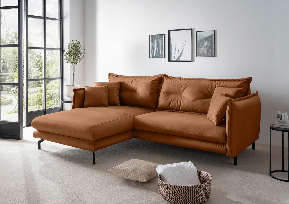 Ecksofa Lava Cognac S: 180x255cm - Cognac/Schwarz, MODERN, Textil (180/255cm) - Livetastic