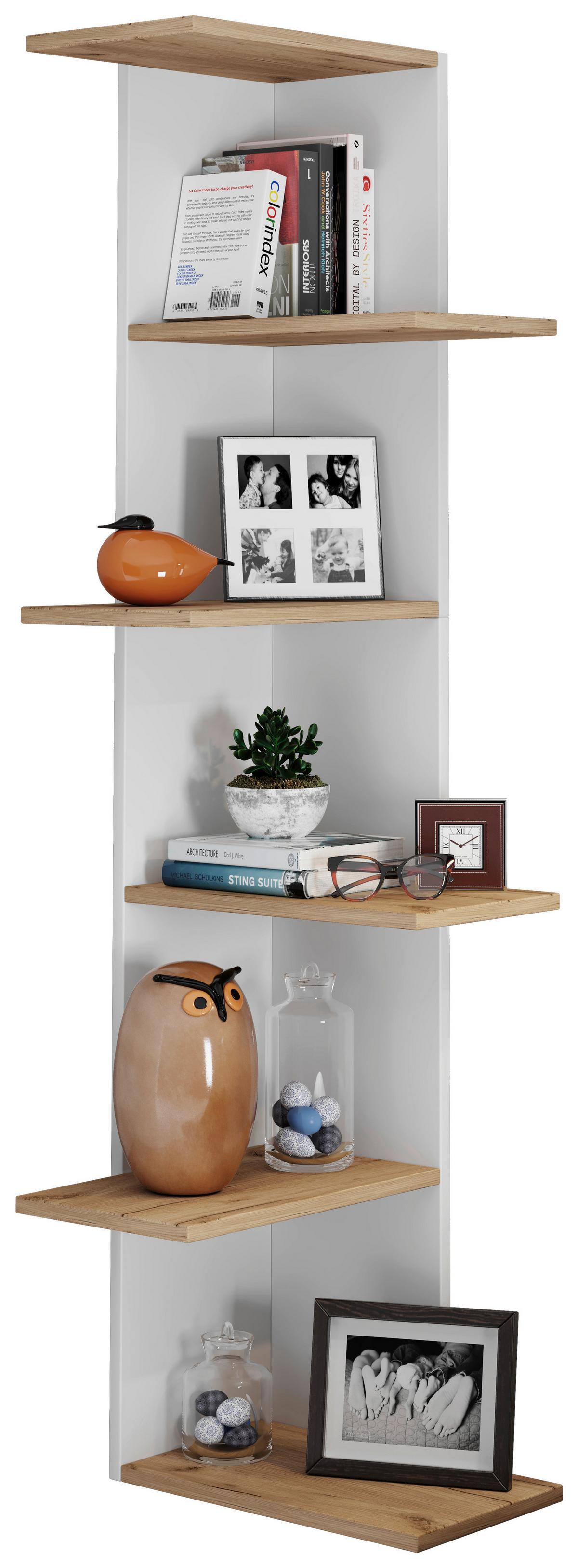 Eckregal Balos Weiß, Eiche Dekor B: 37 cm - Honigeiche/Weiß, LIFESTYLE, Holzwerkstoff (37/140/37cm) - MID.YOU