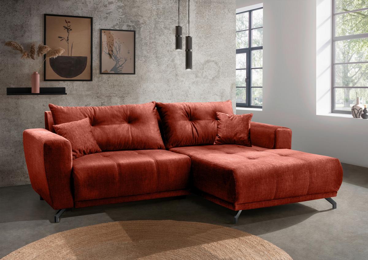 Ecksofa Restao Koralle S: 246x177 cm - Koralle/Schwarz, MODERN, Textil (246/177cm) - MID.YOU