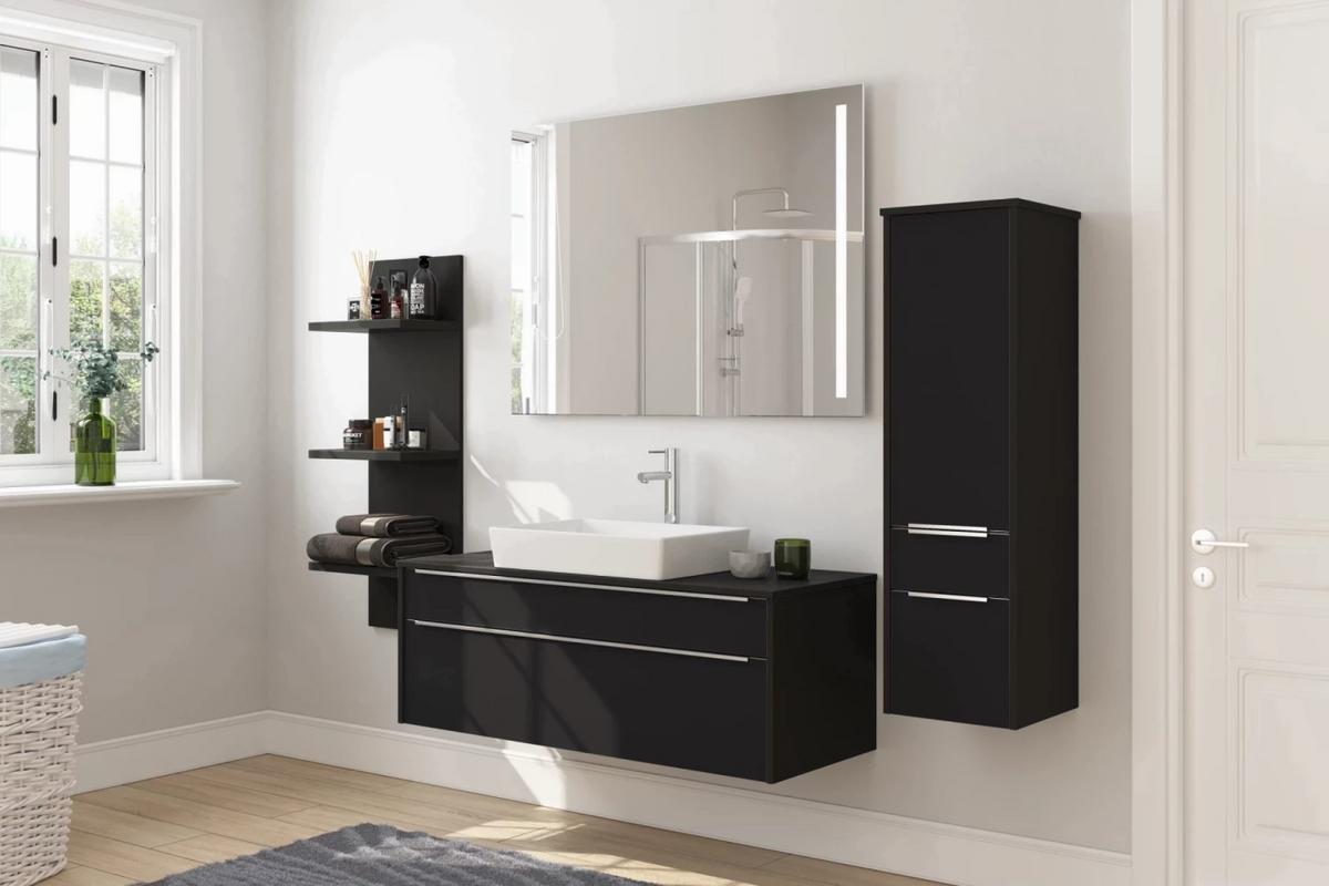 Badmöbel-Set 4-Tlg. Eastbourne B: ca. 230 cm Grau/Schwarz - Schwarz/Grau, Holzwerkstoff (230cm)