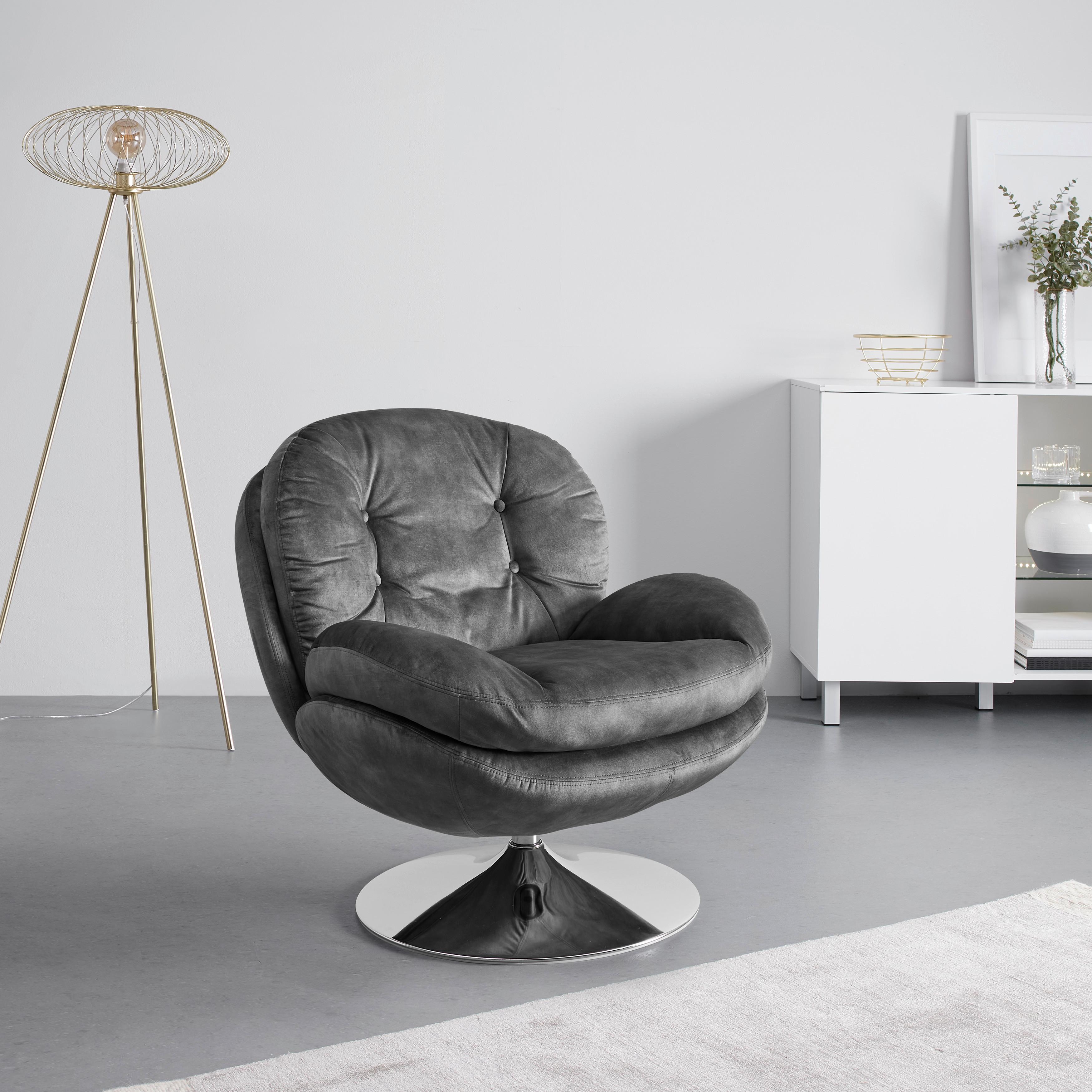 Kreslo Zo Zamatu S Chromovou Nohou Ommy - sivá/chrómová, Moderný, kov/textil (82,5/84,5/85,5cm) - Bessagi Home