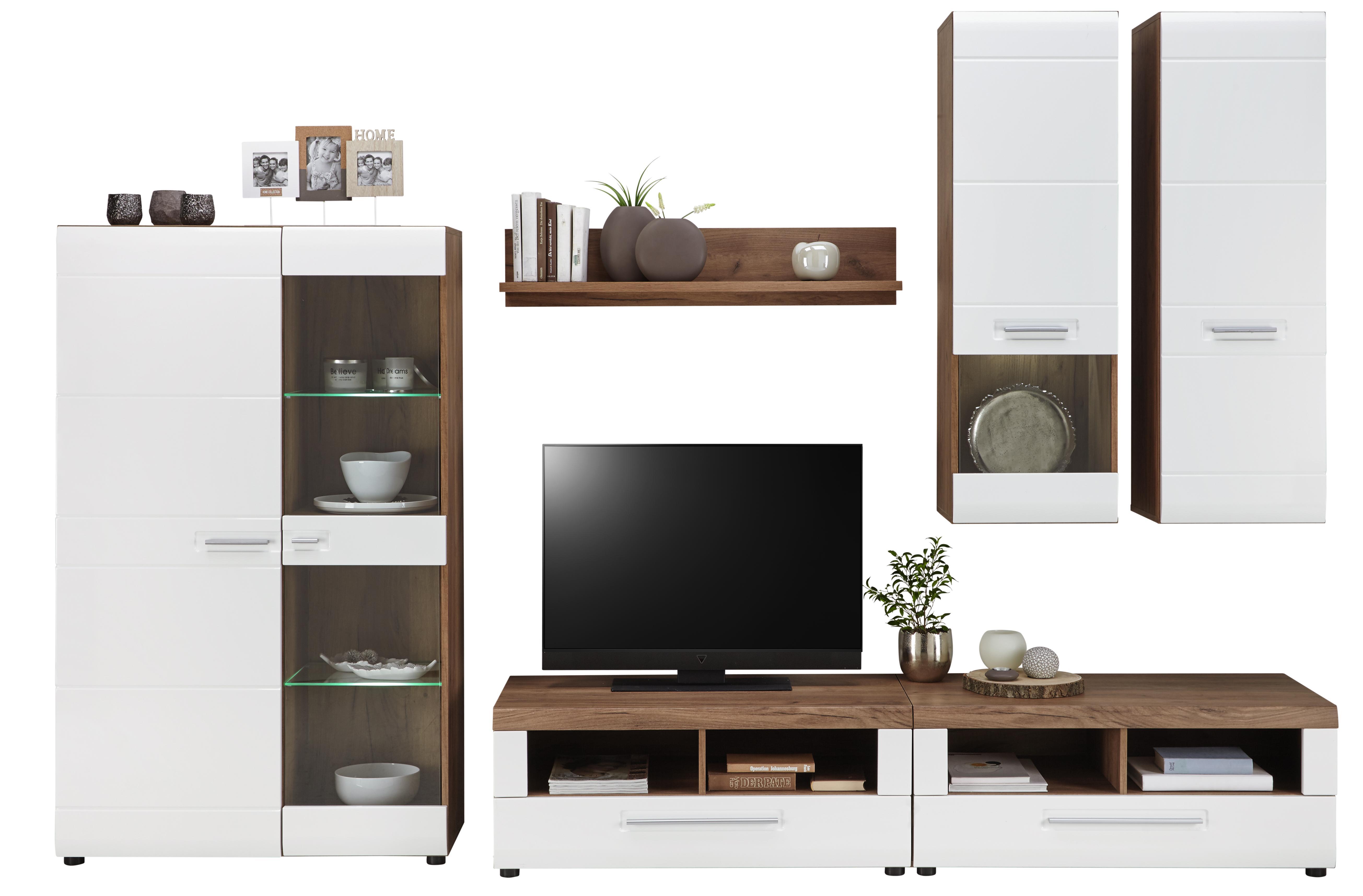 Wohnkombination Avensis 3 - Eichefarben/Schwarz, MODERN, Glas/Holzwerkstoff (295/206/50cm) - Luca Bessoni