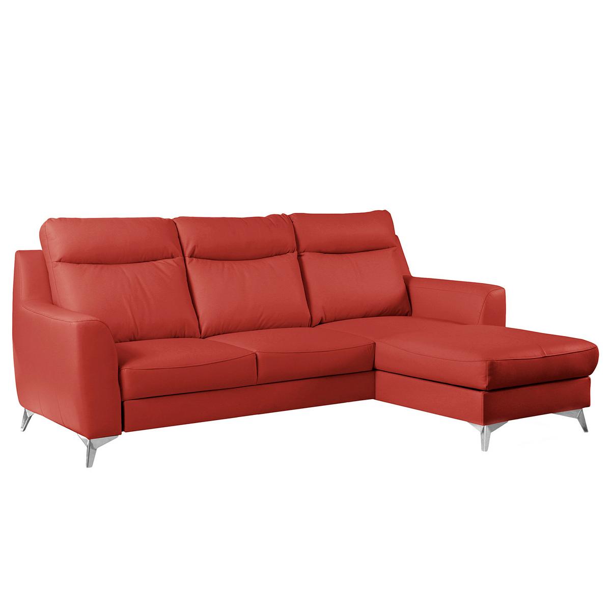 Ecksofa Gio Rot S: 236x168 cm - Chromfarben/Rot, Design, Leder/Textil (236/168cm) - Livetastic