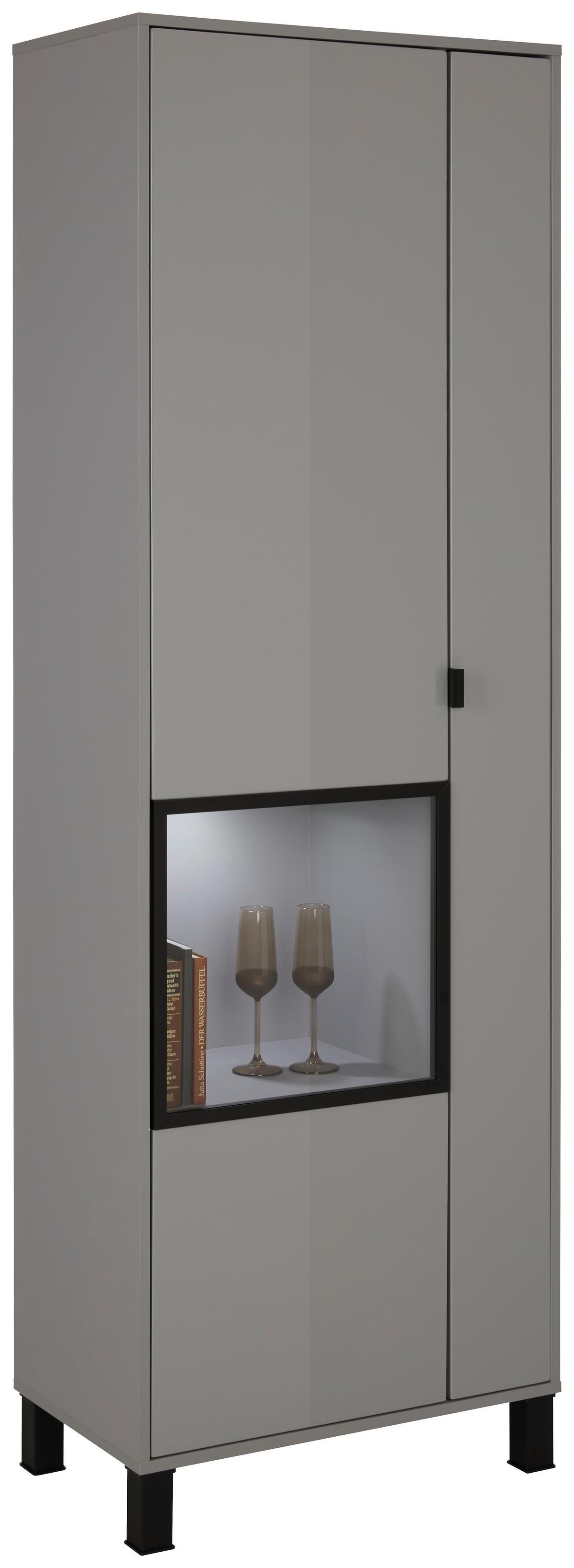 VITRÍNA GRID - šedá/černá, Moderní, kompozitní dřevo/plast (65/197/38cm) - Mömax