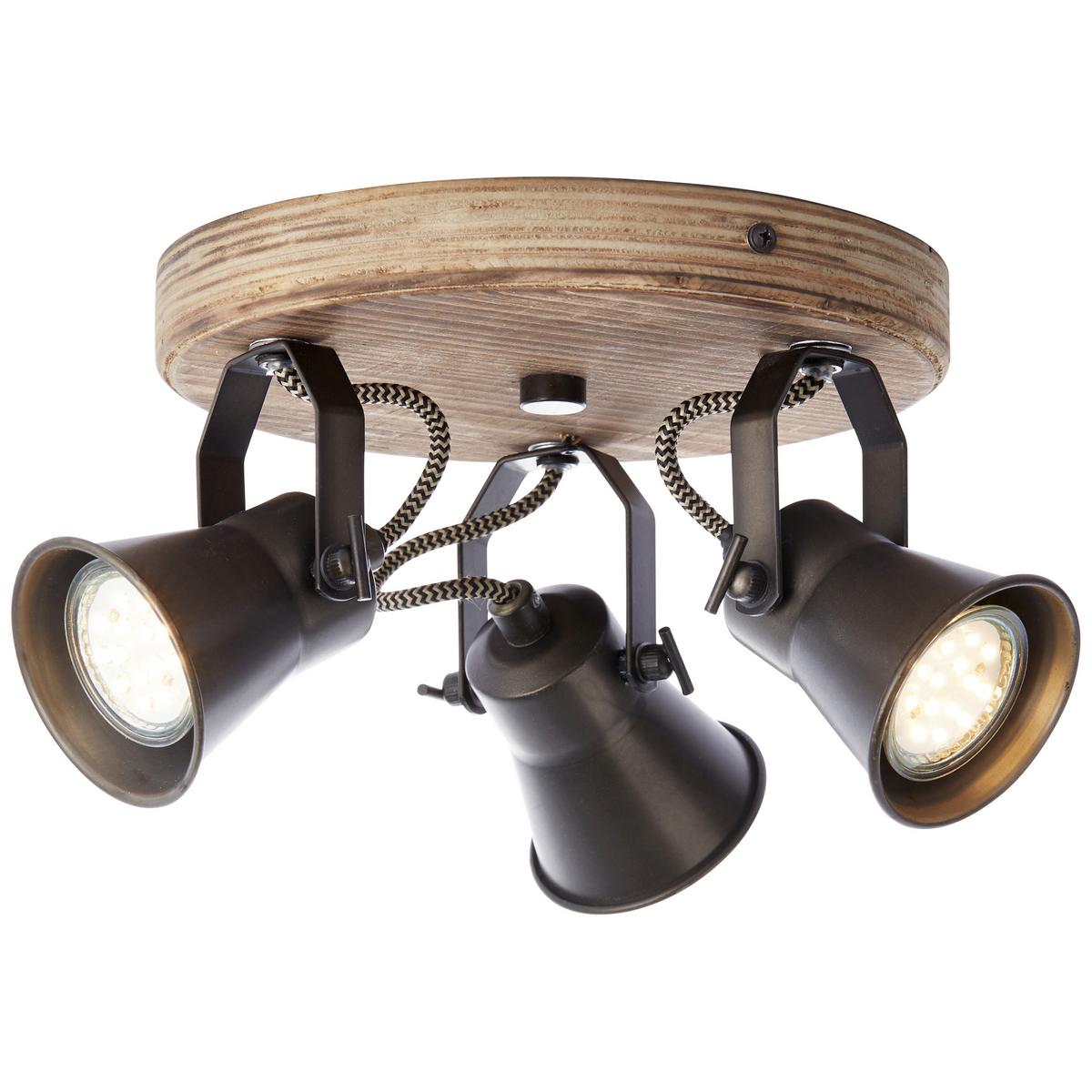 Deckenleuchte Seed Ø 28 cm Schwenkbar - Hellbraun/Schwarz, Natur, Holz/Metall (28/13cm) - Brilliant