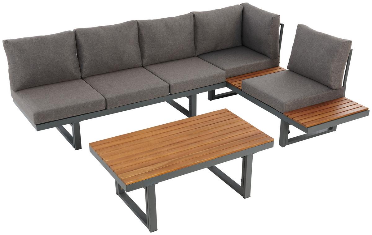 Loungegarnitur 3-Tlg Paris Aus Akazienholz/Stahl mit Kissen - Grau/Teakfarben, MODERN, Holz/Metall (240/177/42/51cm) - Beldano