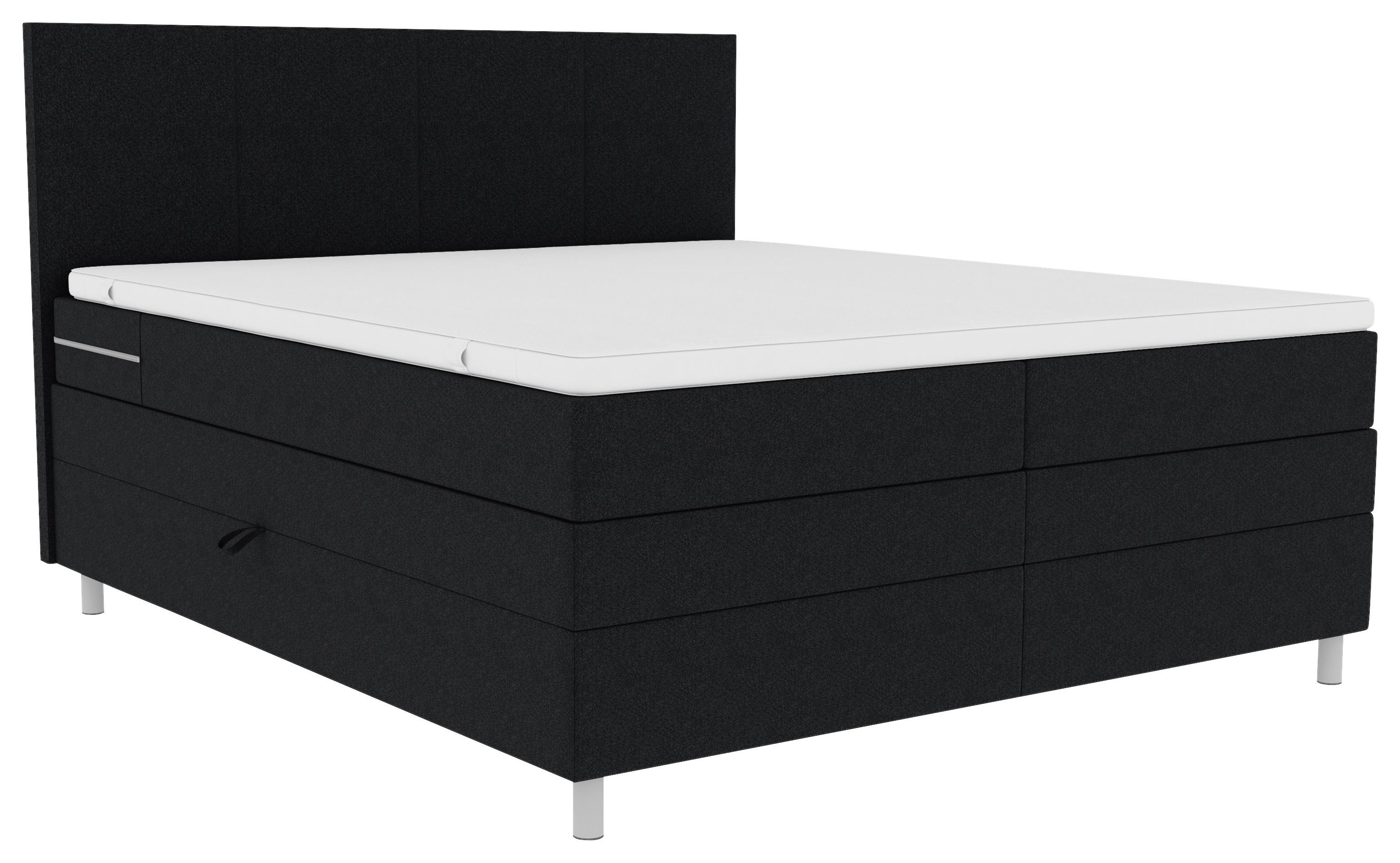 Boxspringbett Messina - Chromfarben/Schwarz, KONVENTIONELL, Textil (180/200cm)