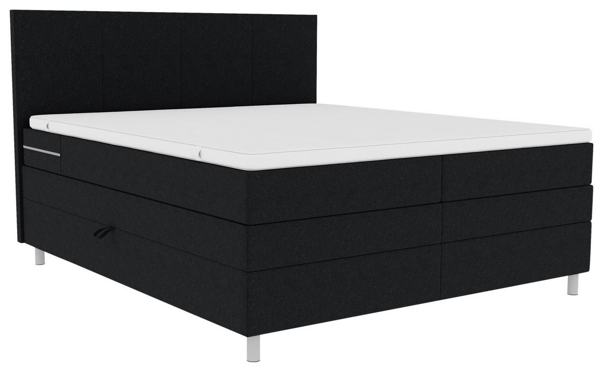 Boxspringbett mit Topper & Bettkasten 160x200 cm Messina - Chromfarben/Schwarz, KONVENTIONELL, Textil (160/200cm)