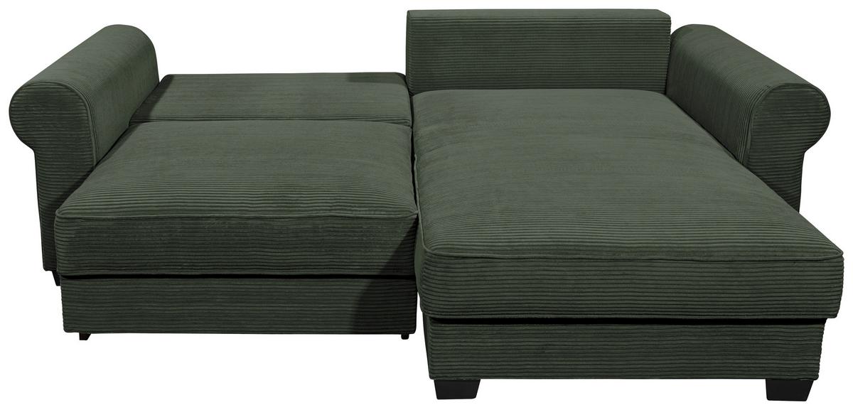 Ecksofa mit Schlaffunktion Angelina Dunkelgrün Kord - Dunkelgrün/Schwarz, Basics, Textil (255/92/185cm) - MID.YOU