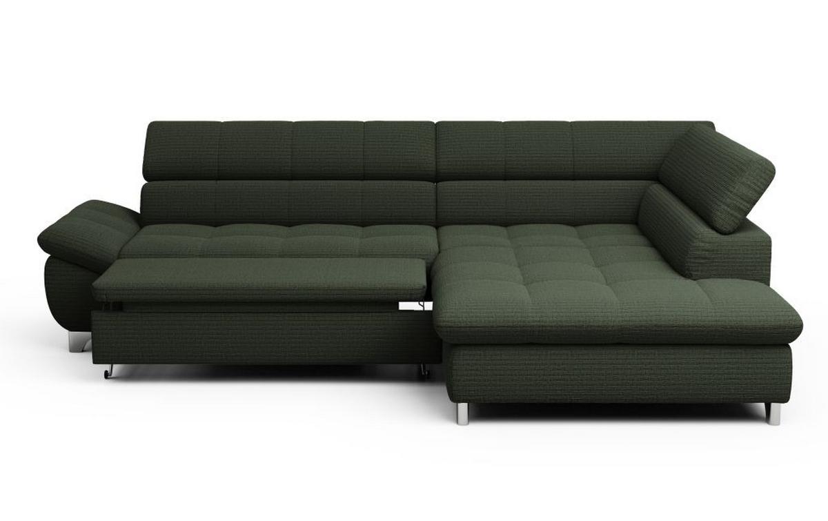 Rohová sedačka GEMINI, pravá, tmavozelená ženilka - tmavozelená/chrómová, Konventionell, kov/textil (312/234cm)