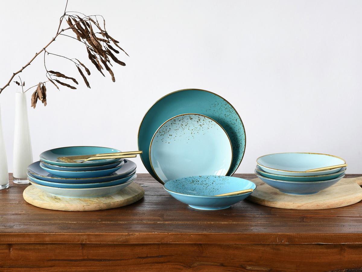Sada mělkých talírů NATURE COLLECTION, 6-dílná - pastelově modrá, Trend, keramika (27cm) - Creatable