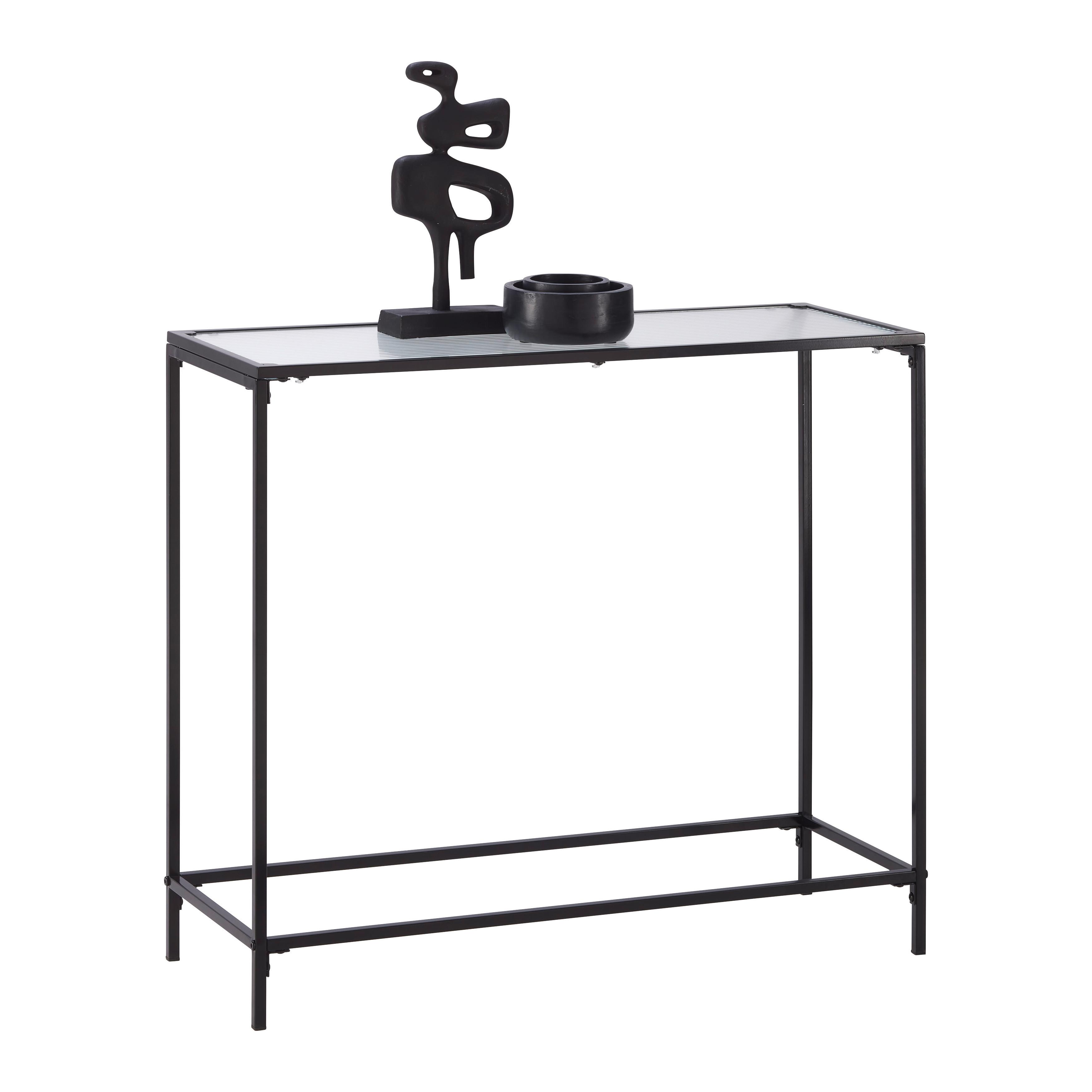 Konzolový stolek SHINE -EXKLUSIV- - černá/průhledné, Moderní, kov/sklo (80/70/30cm)