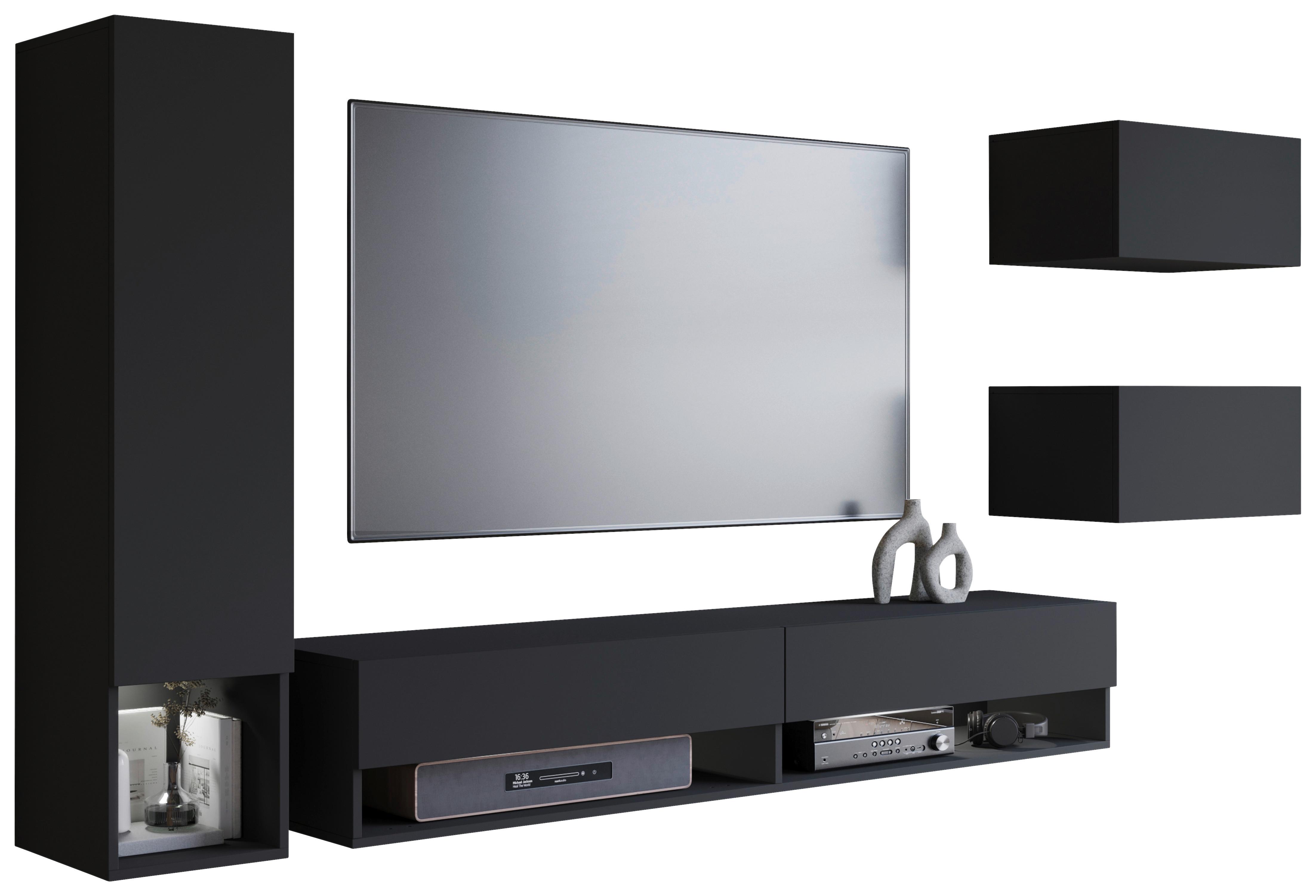 Wohnwand Alba Schwarz - Schwarz, Basics, Holzwerkstoff (270/130/32,5cm) - P & B