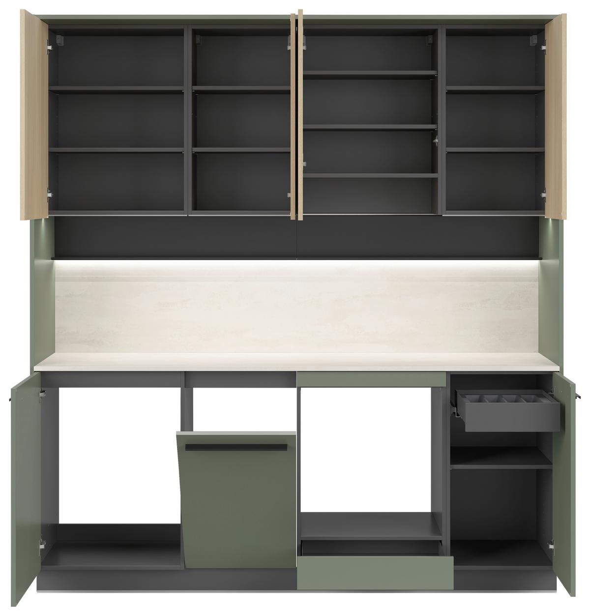 Küchenblock Milino Small-Smg/Sbe - Dunkelgrün/Eichefarben, Basics, Holzwerkstoff (210cm) - Visiona