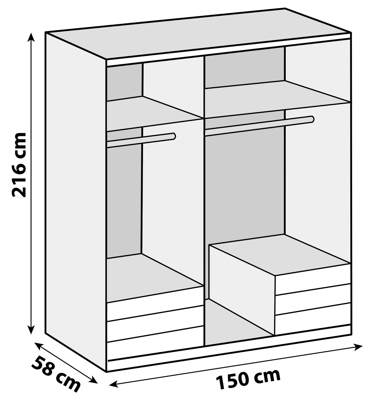 Drehtürenschrank 150cm Level, Eiche Dekor/grau - Eichefarben/Grau, MODERN, Glas/Holzwerkstoff (150/216/58cm) - MID.YOU