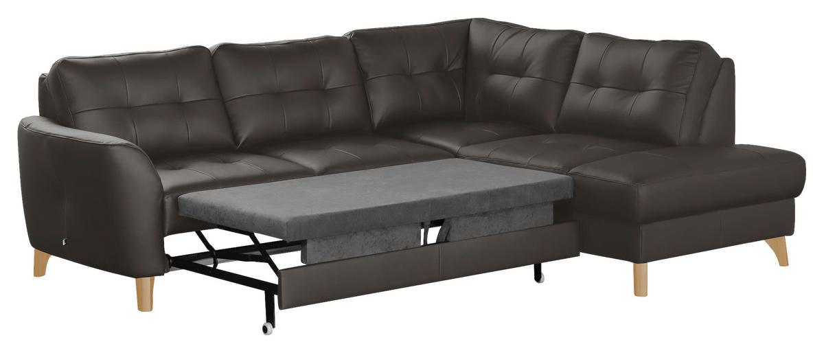 Ecksofa Nordic Dunkelbraun S: 236x190 cm - Dunkelbraun/Buchefarben, Design, Leder/Textil (236/190cm) - Livetastic