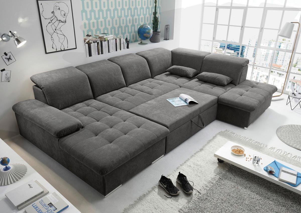 Sedacia súprava tmavosivá - strieborná/tmavosivá, Konventionell, textil/plast (188/340/240cm) - MID.YOU