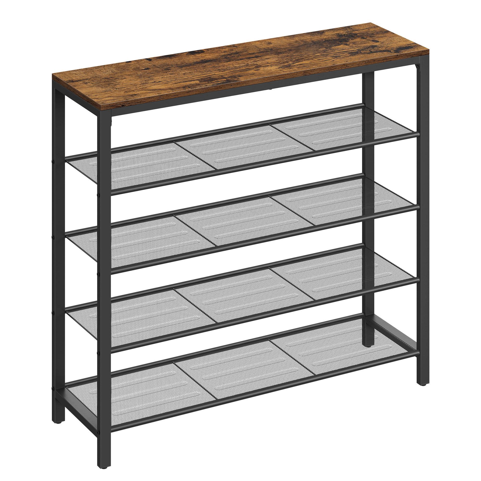 Schuhablage Platz für 16 Schuhpaare, B: 100 cm - Schwarz/Braun, Trend, Holzwerkstoff/Metall (100/92,5/30cm) - Boxxx