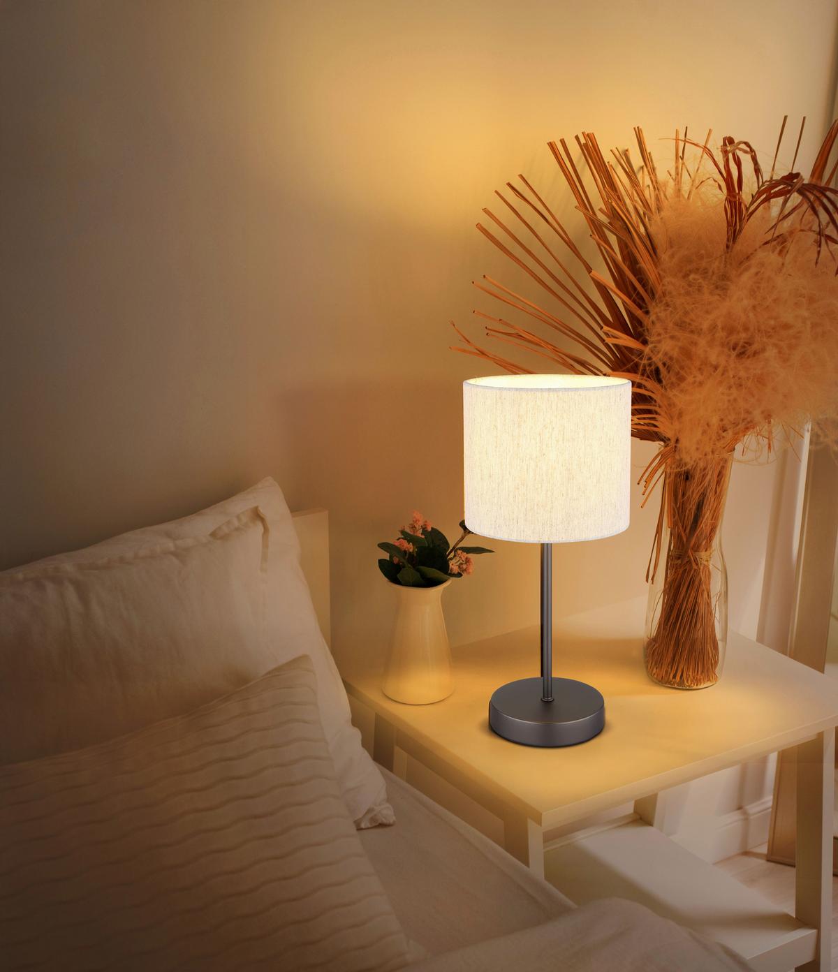 Tischleuchte Exkl. 1xe27, 25w - Schwarzchrom/Creme, Design, Kunststoff/Textil (17/37cm) - Globo