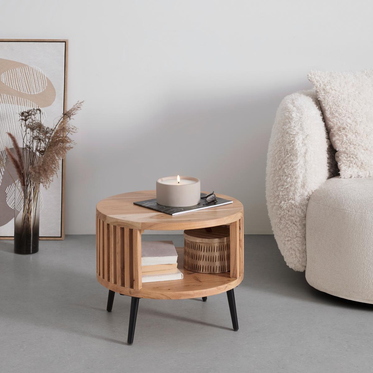 PRÍRUČNÝ STOLÍK MADDI -TREND- - čierna/prírodná farba, Lifestyle, kov/drevo (50/40/50cm) - Mömax